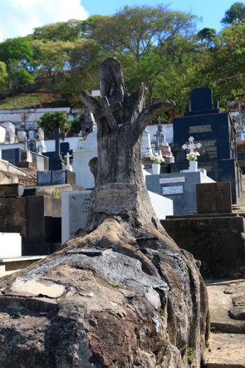 Cemitério Municipal faz 150 anos 4 escultura de arvore chama atencao