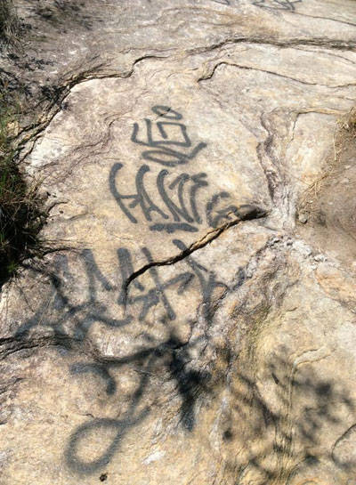 Inscrição sugere que vandalismo pode ter sido feito por visitantes de Juiz de Fora