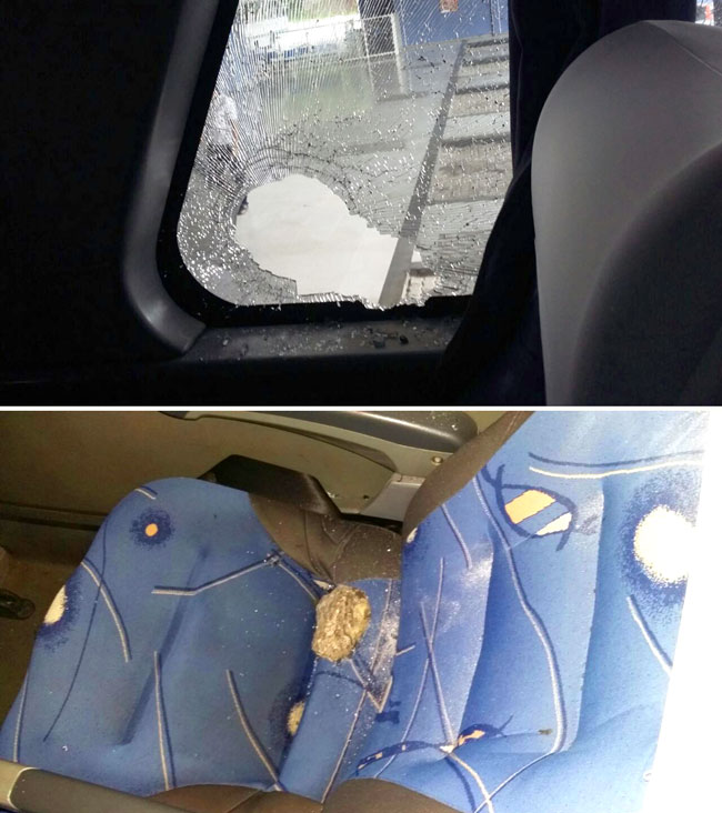 Ônibus da Util é apedrejado na BR-040 1 montagem-vidro