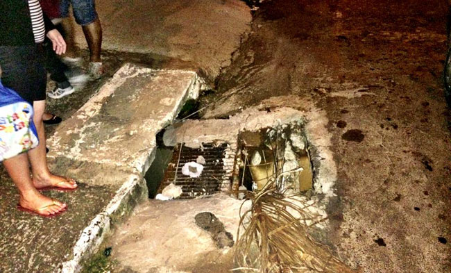 Erosão já havia sido arrumada pela Secretaria de Obras, mas buraco voltou a se abrir (Foto do leitor Bruno Oliveira)