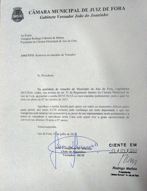 João do Joaninho oficializa renúncia 3 Reprodução