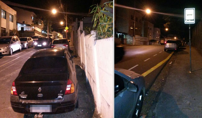 Estacionamento irregular acontece também na Rua Almirante Barroso (à esquerda) e na Avenida Olegário Maciel (à direita). (Foto do leitor Wellington Thomaz)