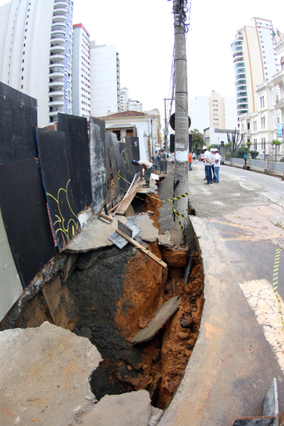Falha em obra abre cratera em calçada no Granbery 1 Foto: Fernando Priamo/11-03-16