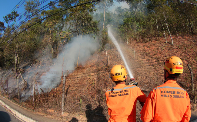 Focos de queimada na região do Morro do Cristo 1 Bombeiros apagam focos de incêndio no Morro do Cristo. (Foto: Fernando Priamo)