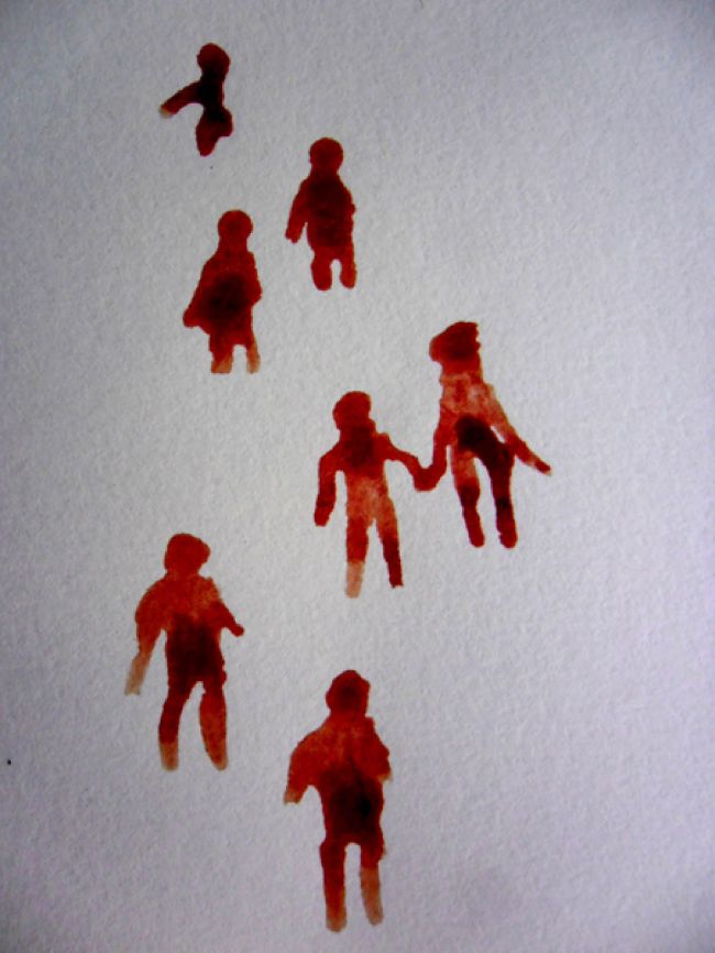 Desenho feito com o próprio sangue 