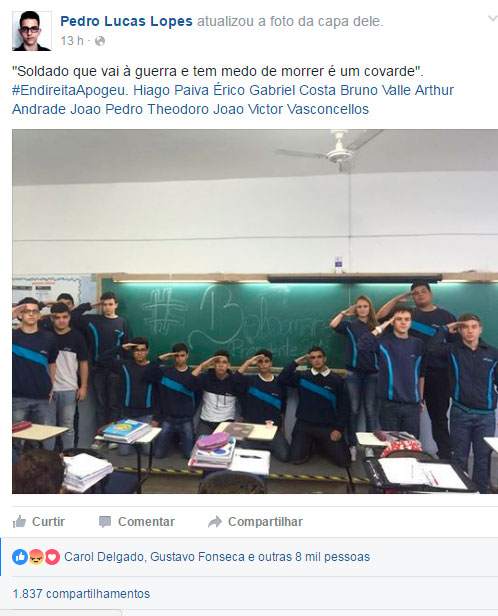 Foto de alunos apoiando Bolsonaro em colégio vira debate no Facebook 2 Reprodução Facebook