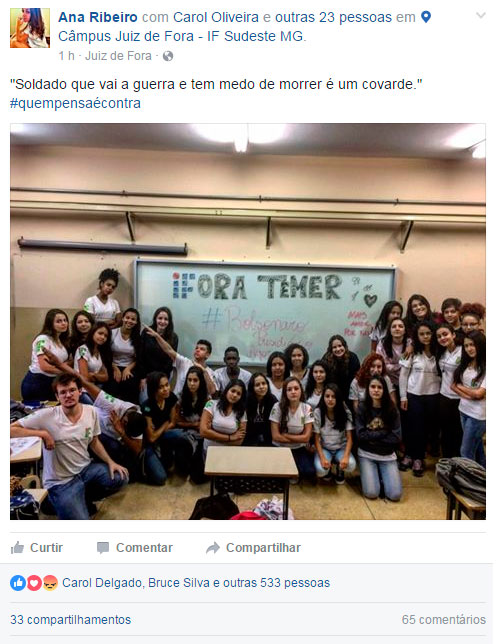 Foto de alunos apoiando Bolsonaro em colégio vira debate no Facebook 3 Reprodução Facebook