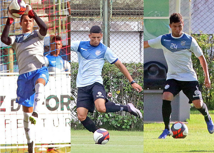 Tupi apresenta goleiro e laterais 1 Dieguinho, Paulo Henrique e Yago foram apresentados ontem (Foto: Leonardo Costa)