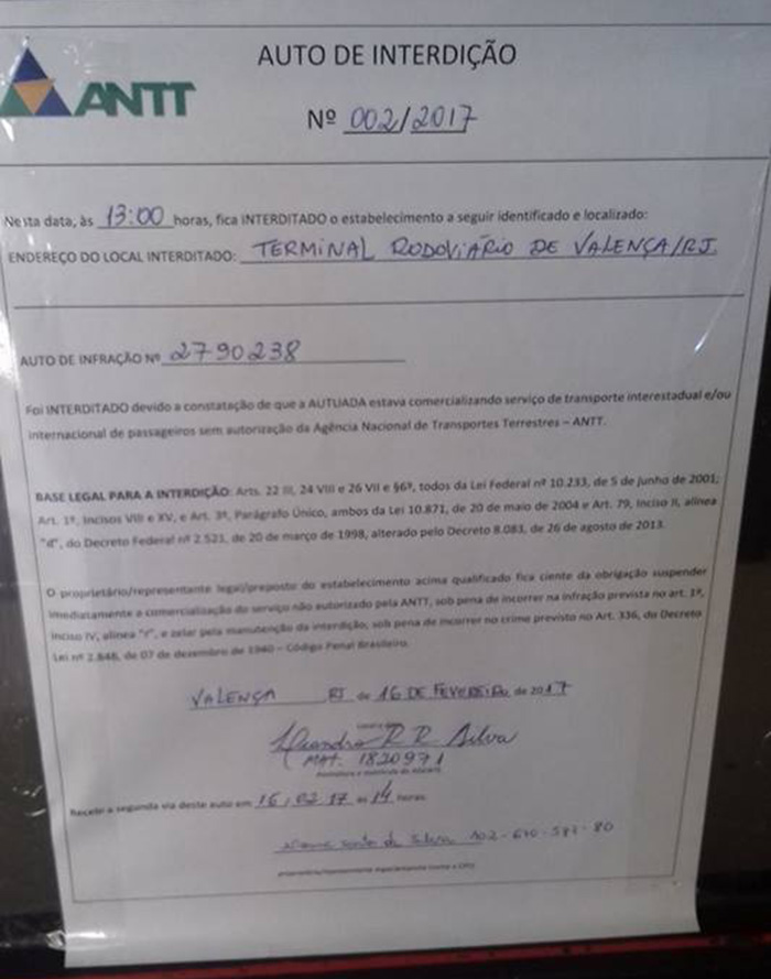 Equipe da ANTT esteve nesta quinta-feira na rodoviária de Valença, onde diversos passageiros não puderam embarcar