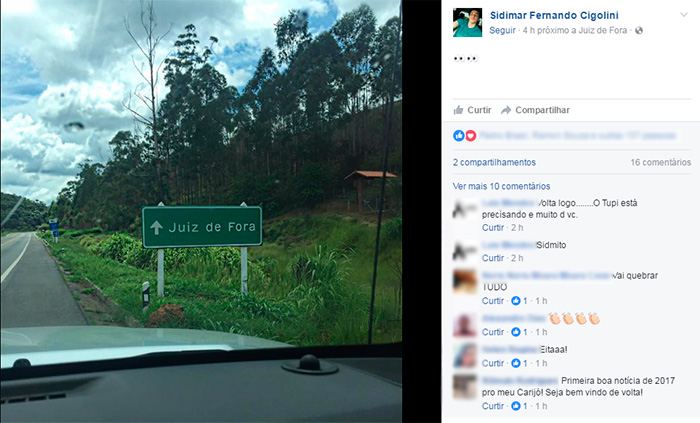 Zagueiro posta foto em JF, mas nega acordo com o Tupi 1 Foto: Reprodução Facebook
