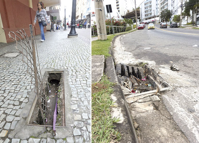 Bueiros danificados apresentam riscos no Centro e na Zona Sul 1 montagem VU