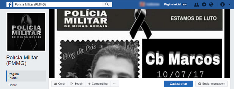 Página oficial do Facebook da PM de Minas Gerais mudou para preto e branco sua foto de perfil