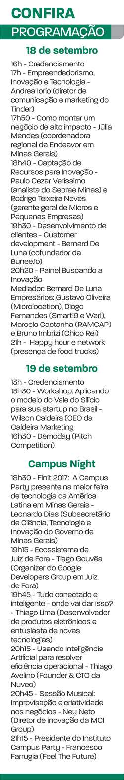 Inovação e tecnologia serão compartilhadas em evento 1 programação