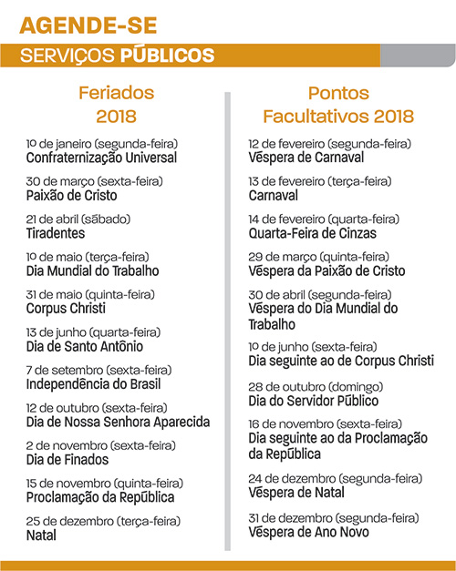 Prefeitura divulga lista de feriados e pontos facultativos de 2018 1 feriados 2018
