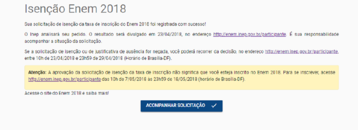 Como pedir isenção para a inscrição do Enem 11 tela final