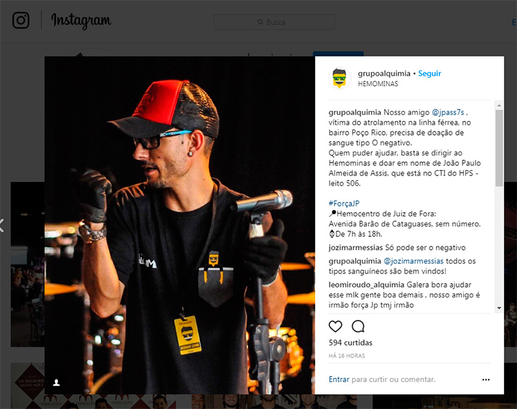 Campanha nas redes sociais pede doação de sangue para jovem acidentado 1 alquimia