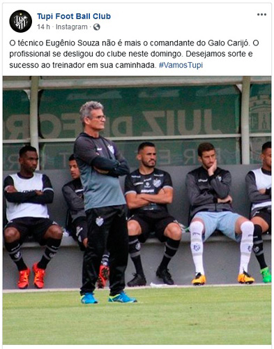 Eugênio Souza não é mais técnico do Tupi 2 reprodução tupi
