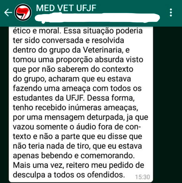 Ameaça feita por aluno via WhatsApp leva polícia à UFJF 3 print ujf 2