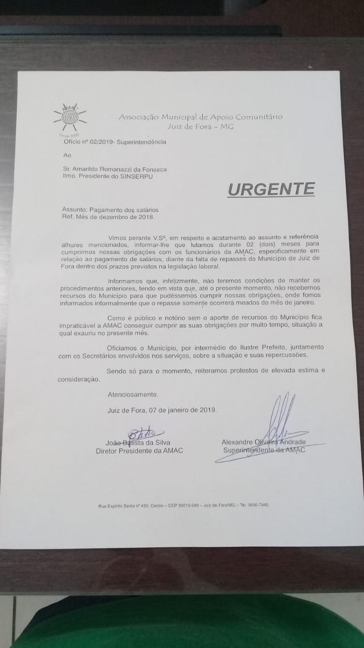 Mais de mil funcionários da Amac estão sem pagamento 1 Ofício da Amac