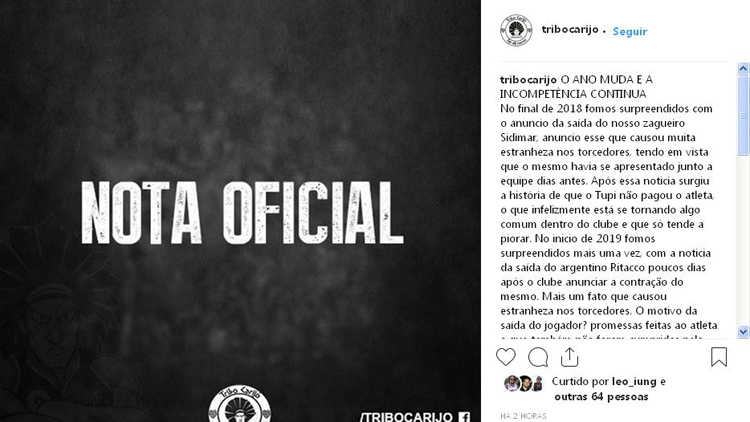 esp nota oficial tribo carijó