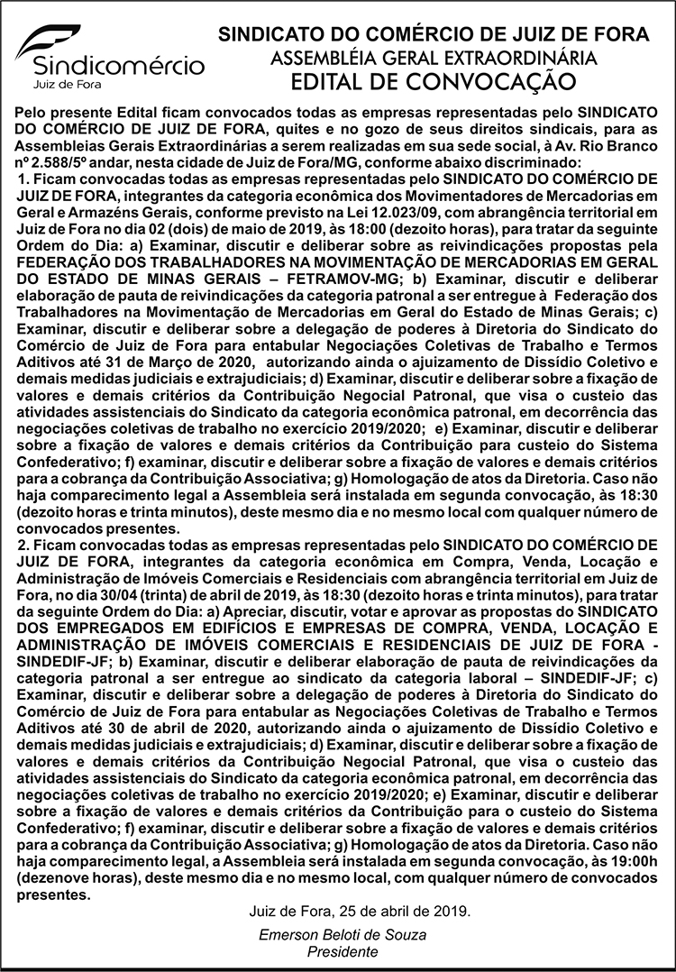 Sindicato do Comércio de Juiz de Fora: 25/04/2019 4 1 SINDICOMERCIO