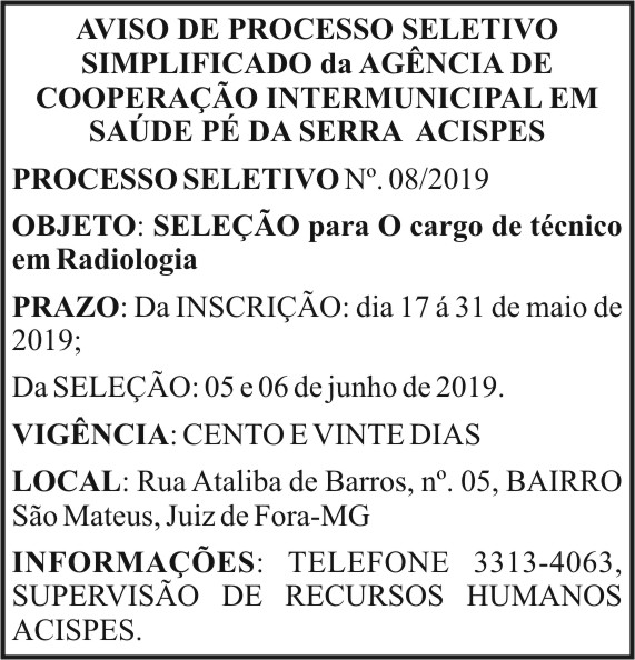 Aviso de Processo Seletivo 4 1 ACISPES 08
