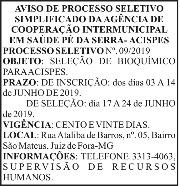 Aviso de Processo Seletivo - Acispes 4 1 ACISPES 09