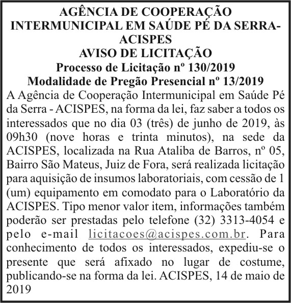 ACISPES - Aviso de Licitação 4 1 ACISPES 130