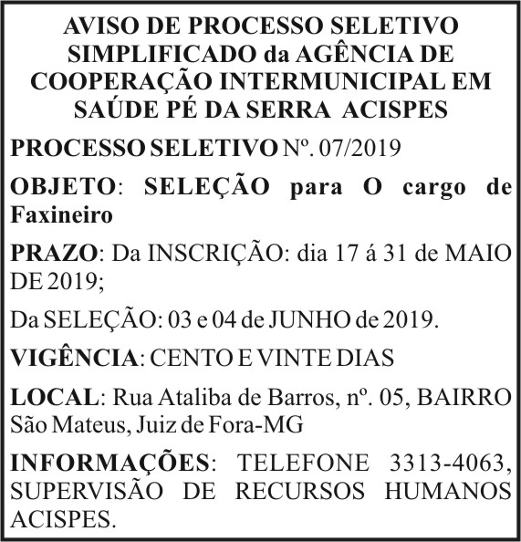 Aviso de Processo Seletivo 4 1 ACISPES07