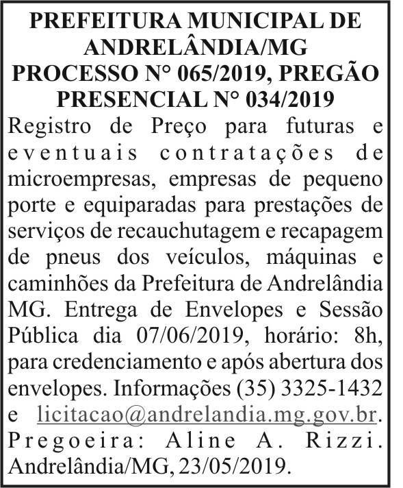 Prefeitura Municipal de Andrelândia 4 1 ANDRELANDIA 065
