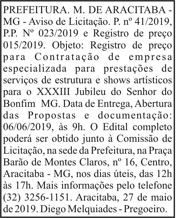 Prefeitura M. de Aracitaba - MG 4 1 ARACITABA 041