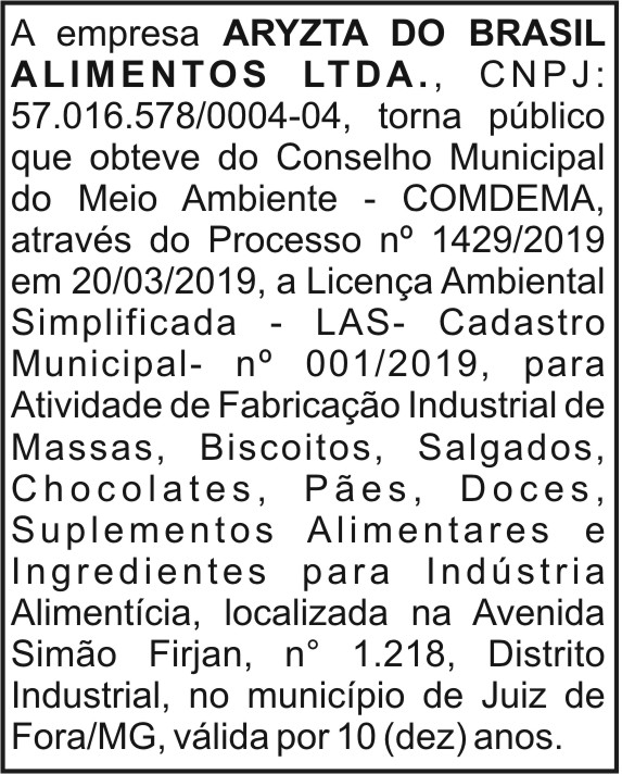 Aryzta do Brasil Alimentos LTDA 4 1 ARYZTA