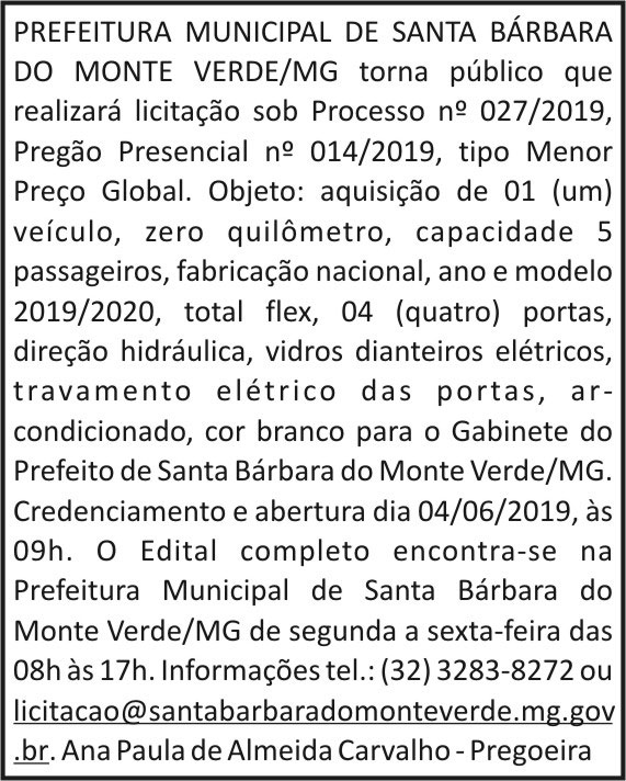 Prefeitura Municipal de Santa Bárbara do Monte Verde/MG 4 1 BARBARA 027