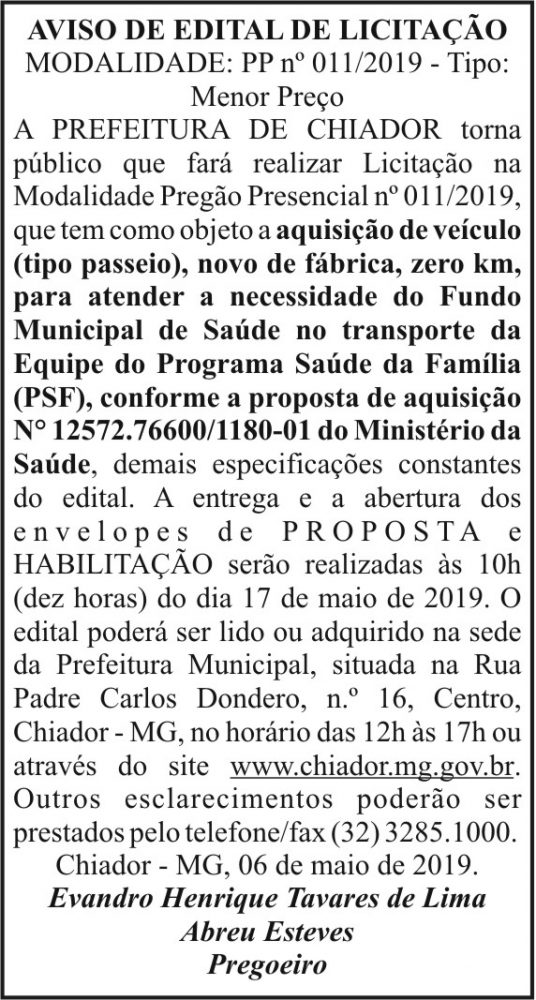 Aviso de edital de licitação 4 1 CHIADOR 11.