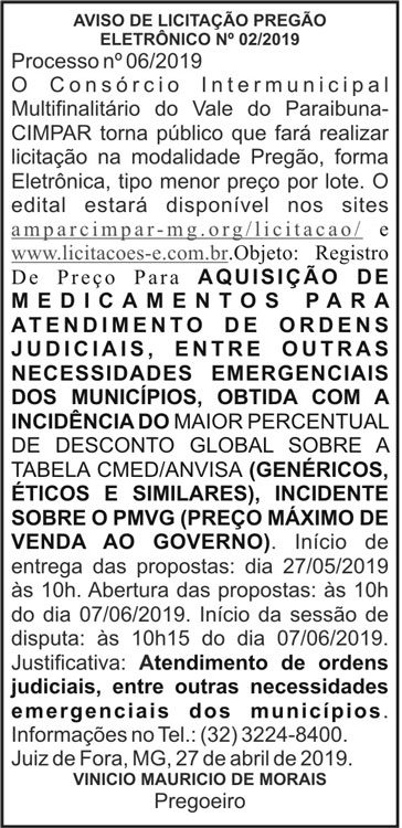 Aviso de Licitação Pregão Eletrônico N° 02/2019 4 1 CIMPAR1
