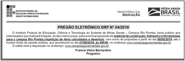Pregão Eletrônico SRP Nº 04/2019 4 1 IFSUDESTE 12359 e1557356971650