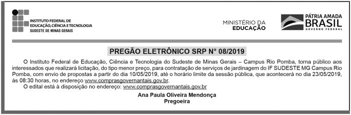 Pregão eletrônico SRP N° 08/2019 4 1 IFSUDESTE 12551