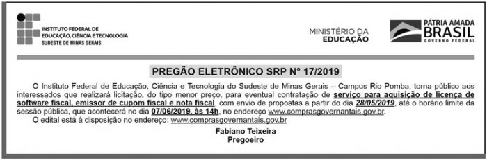 Pregão eletrônico SRP N° 17/2019 4 1 IFSUDESTE
