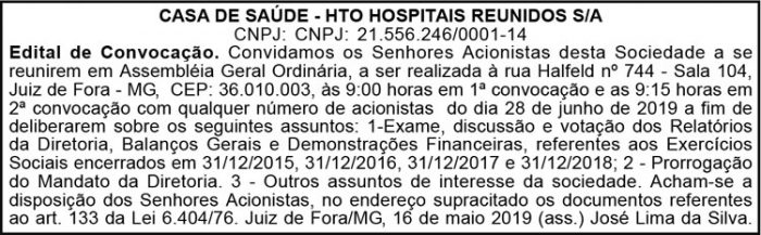 Casa de saúde - HTO Hospitais Reunidos S/A 4 1 REUNIDOS