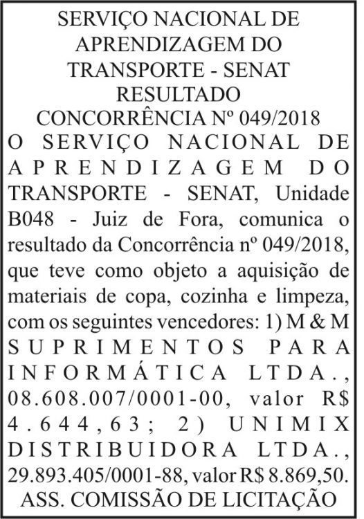 SENAT resultado concorrência Nº 049/2018 4 1 SENAT 2. e1557355802479