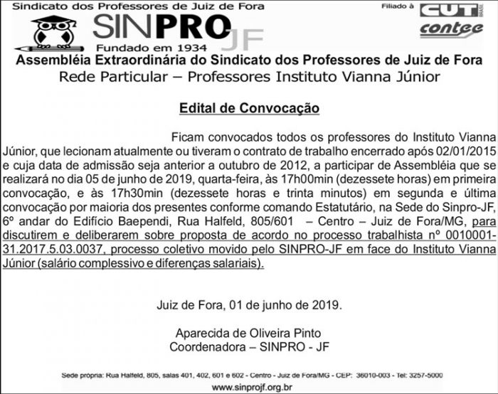 Sinpro/JF - Edital de convocação 4 1 SINPRO