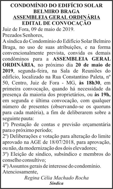 Condomínio do Edifício Solar Belmiro Braga 4 1 SOLAR BELMIRO. e1557182077264