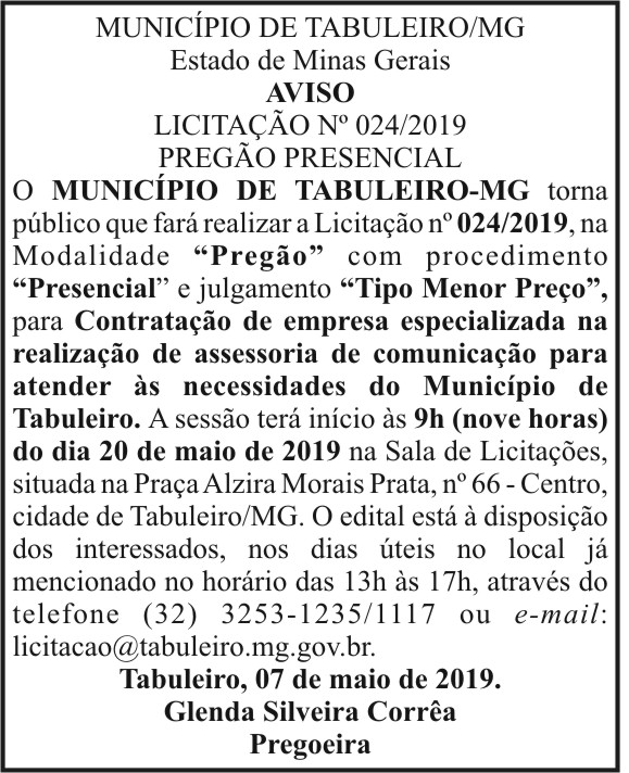 Licitação N° 024/2019 - Tabuleiro-MG 4 1 TABULEIRO 024.