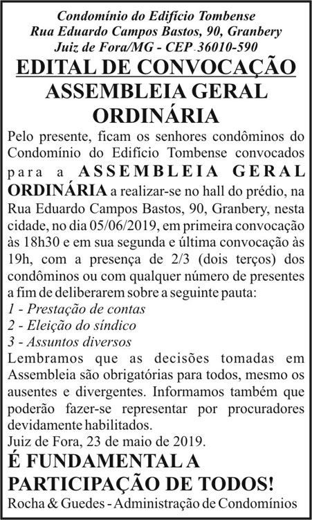 Condomínio do Edifício Tombense - edital de convocação 4 1 TOMBENSE