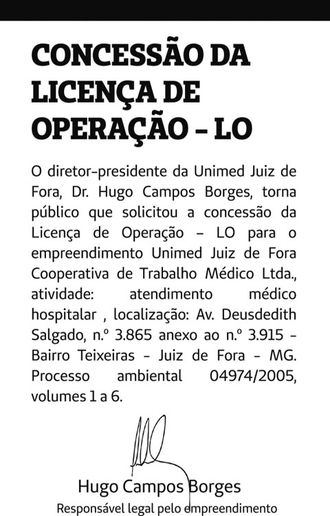 Concessão da Licença de Operação - Lo 4 1 UNIMED