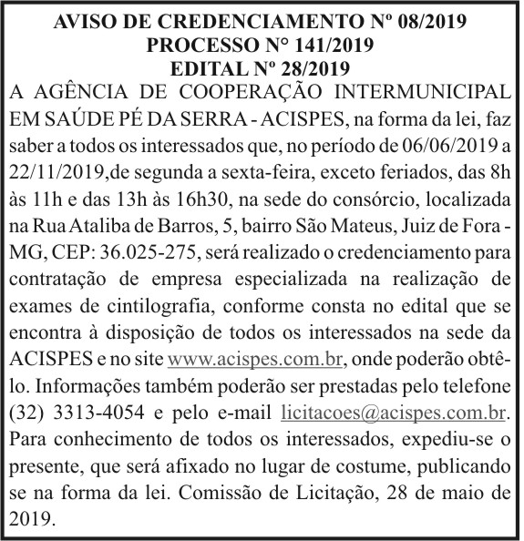 Aviso de credenciamento N° 08/2019 - ACISPES 4 1 ACISPES 141