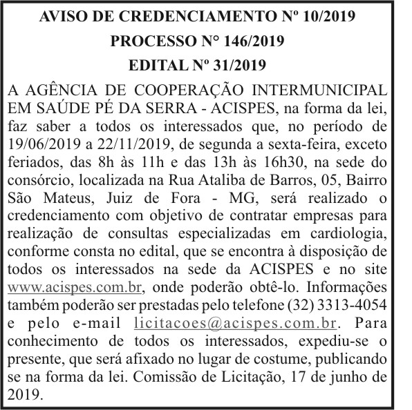 Aviso de credenciamento n°10/2019 4 1 ACISPES 146