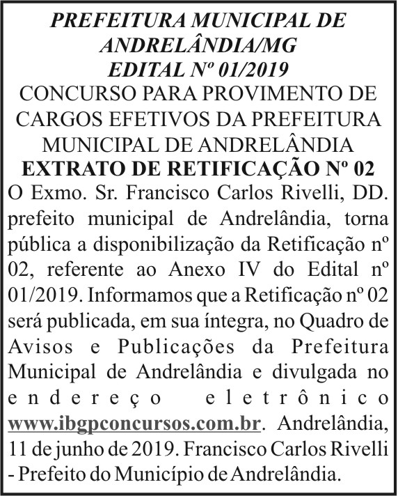Prefeitura Municipal de Andrelândia (MG) - Edital 4 1 ANDRELANDIA 01