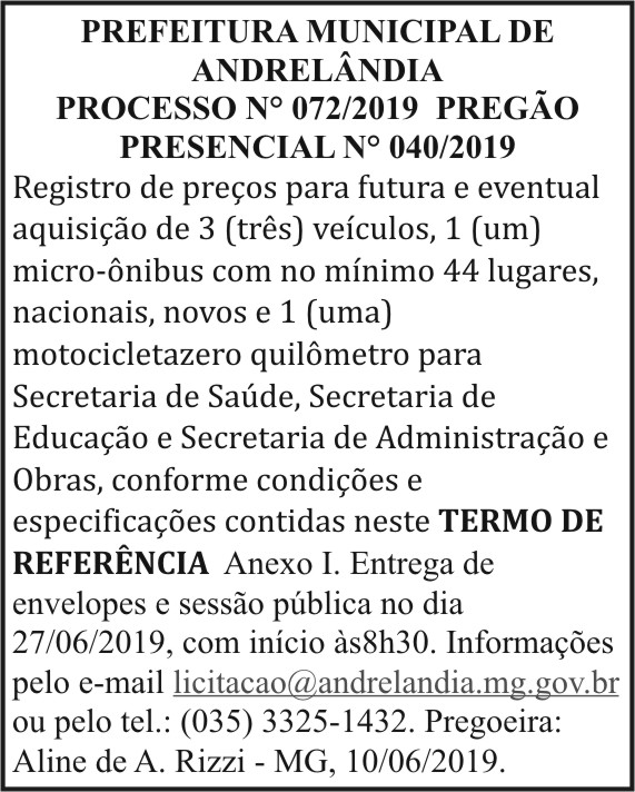 Prefeitura Municipal de Andrelândia (MG) 4 1 ANDRELANDIA 072