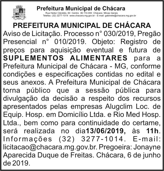 Prefeitura Municipal de Chácara/MG 4 1 CHACARA 030